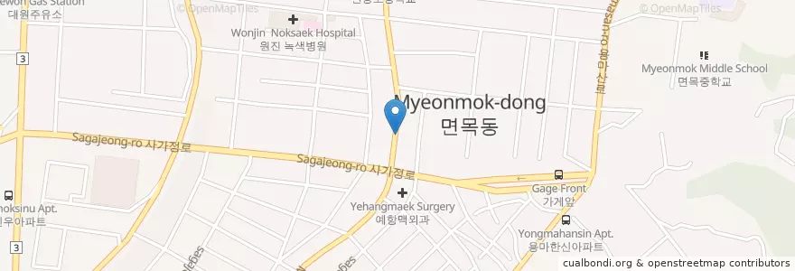 Mapa de ubicacion de 로데오약국 en Coreia Do Sul, Seul, 중랑구, 면목3·8동.