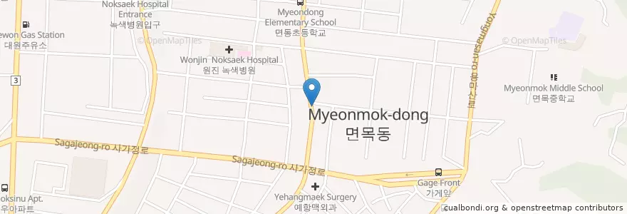 Mapa de ubicacion de 소리선언노래방3F en Corea Del Sud, Seul, 중랑구, 면목3·8동.