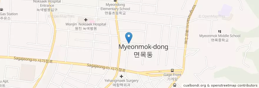 Mapa de ubicacion de 백십자약국 en Güney Kore, Seul, 중랑구, 면목3·8동.