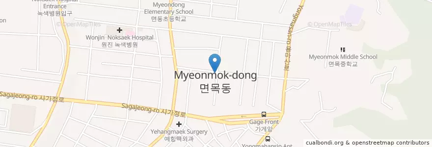 Mapa de ubicacion de 호치킨 en 대한민국, 서울, 중랑구, 면목3·8동.