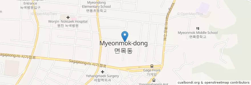 Mapa de ubicacion de 국수나무 en Güney Kore, Seul, 중랑구, 면목3·8동.