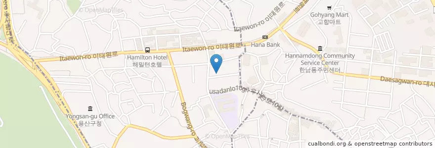 Mapa de ubicacion de 클럽 퀸 en Südkorea, Seoul, 용산구, 이태원1동.