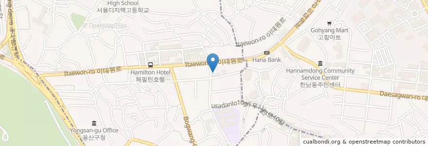 Mapa de ubicacion de 트렁크 en Corea Del Sur, Seúl, 용산구, 이태원1동.