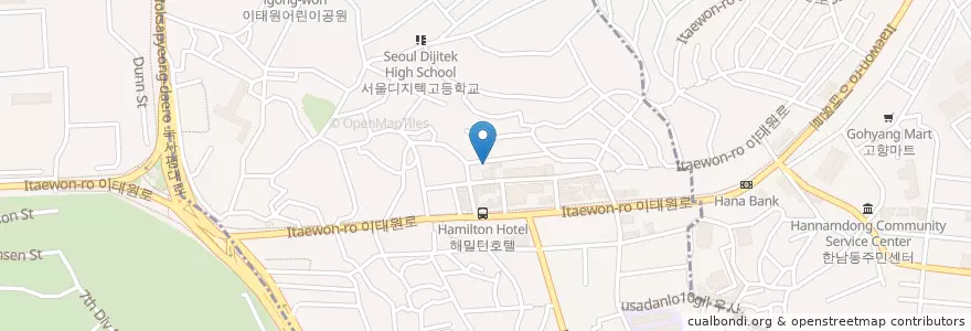 Mapa de ubicacion de 더파운틴 en 韩国/南韓, 首尔, 龍山區, 이태원1동.