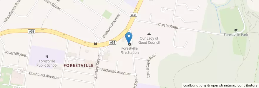 Mapa de ubicacion de Forestville Fire Station en Australia, Nuovo Galles Del Sud, Sydney, Northern Beaches Council.