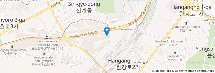 Mapa de ubicacion de 19-20동전용주차장 en Corée Du Sud, Séoul, 용산구, 한강로동.