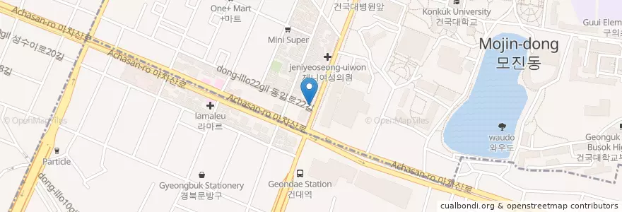 Mapa de ubicacion de 건대맛의거리 en Corée Du Sud, Séoul, 광진구, 화양동.