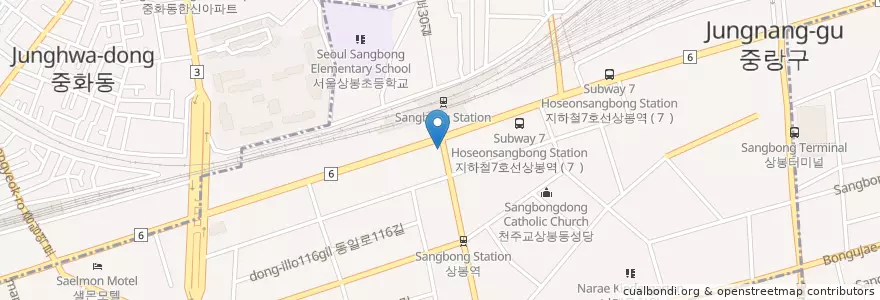 Mapa de ubicacion de 송정약국 en Coreia Do Sul, Seul, 중랑구, 상봉2동.