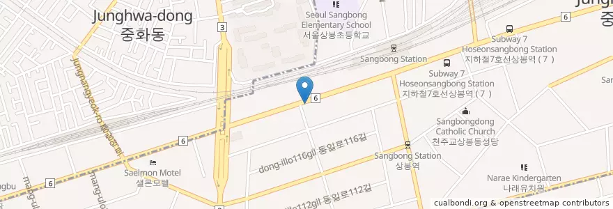 Mapa de ubicacion de 만화카페B1 en 韩国/南韓, 首尔, 中浪區, 상봉2동.