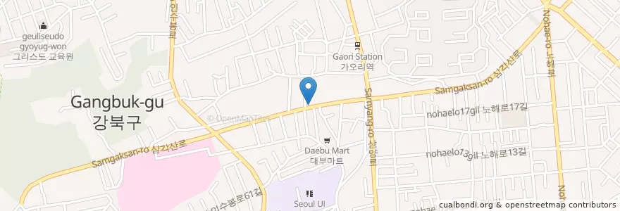 Mapa de ubicacion de 진미식당 en Coreia Do Sul, Seul, 강북구, 인수동.