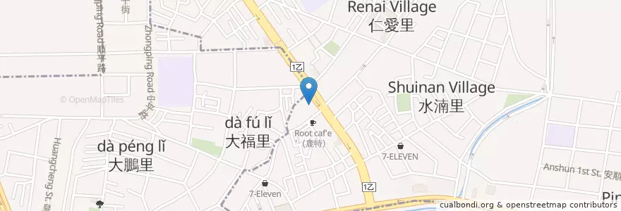 Mapa de ubicacion de hot 7 新鉄板料理 en Taïwan, Taichung, 北屯區.