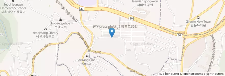 Mapa de ubicacion de 생고기전문점돈통 en Coreia Do Sul, Seul, 성북구, 정릉1동.