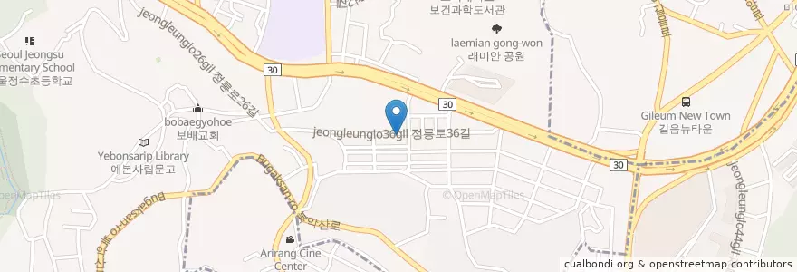 Mapa de ubicacion de 청수칼국수 en 大韓民国, ソウル, 城北区, 정릉1동.