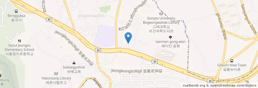 Mapa de ubicacion de 짐랜드어린이집 en South Korea, Seoul, Seongbuk-Gu, Jeongneung 1(Il)-Dong.
