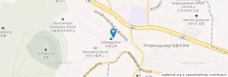 Mapa de ubicacion de 한식뷔페미소담 en 대한민국, 서울, 성북구.