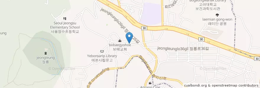 Mapa de ubicacion de 아이셋떡집.아리랑식당 en Güney Kore, Seul, 성북구.
