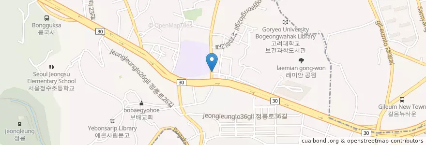 Mapa de ubicacion de 일산치킨 en کره جنوبی, سئول, 성북구, 정릉1동.