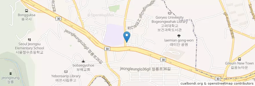 Mapa de ubicacion de 대건약국 en 대한민국, 서울, 성북구, 정릉1동.