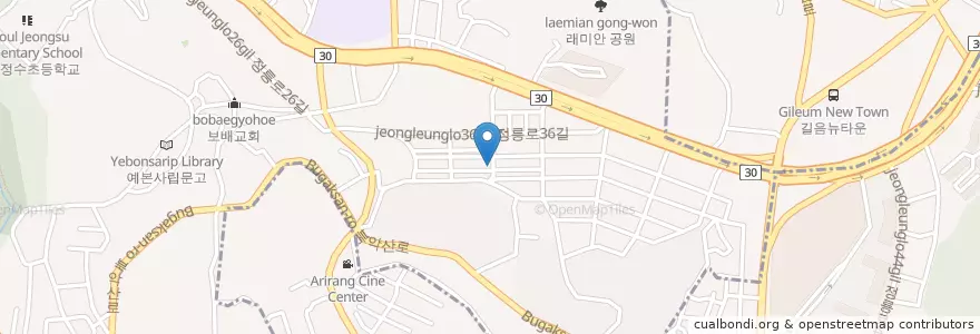 Mapa de ubicacion de 레스토랑 en Korea Selatan, 서울, 성북구, 정릉1동.