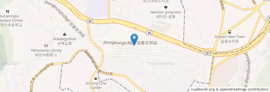Mapa de ubicacion de 국민닭발 en Südkorea, Seoul, 성북구, 정릉1동.