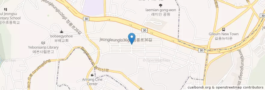 Mapa de ubicacion de 순수치킨 en Coreia Do Sul, Seul, 성북구, 정릉1동.