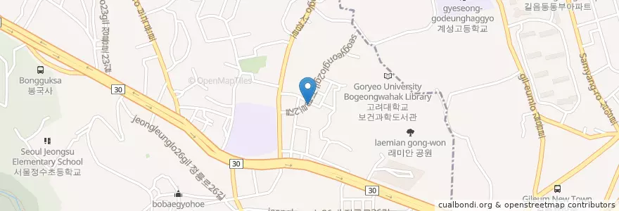 Mapa de ubicacion de 해뜨는유치원 en Corée Du Sud, Séoul, 성북구, 정릉1동.