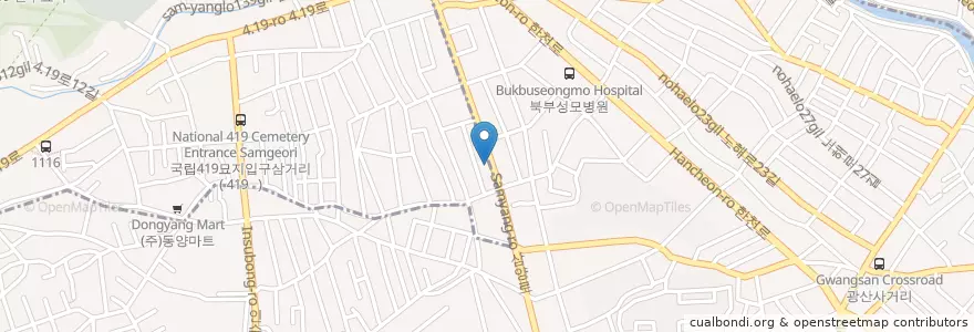 Mapa de ubicacion de 파랑새약국 en Corea Del Sud, Seul, 강북구, 수유2동, 우이동.