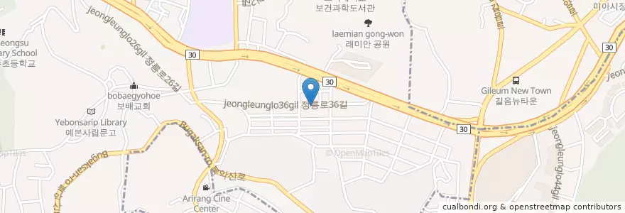 Mapa de ubicacion de 풍성한교회 en 大韓民国, ソウル, 城北区, 정릉1동.