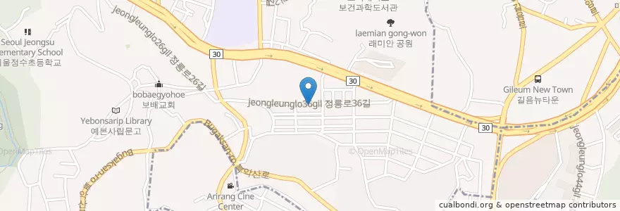 Mapa de ubicacion de 호식이두마리치킨 en Korea Selatan, 서울, 성북구, 정릉1동.