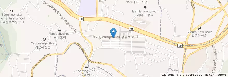 Mapa de ubicacion de 가족노래방.지하 en Coreia Do Sul, Seul, 성북구, 정릉1동.