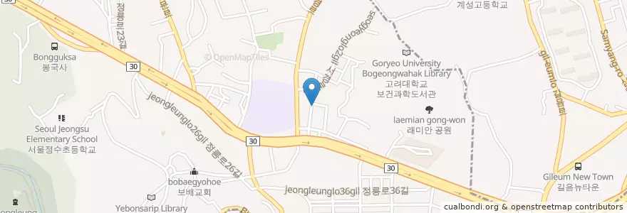Mapa de ubicacion de 대중식당 en Corée Du Sud, Séoul, 성북구, 정릉1동.