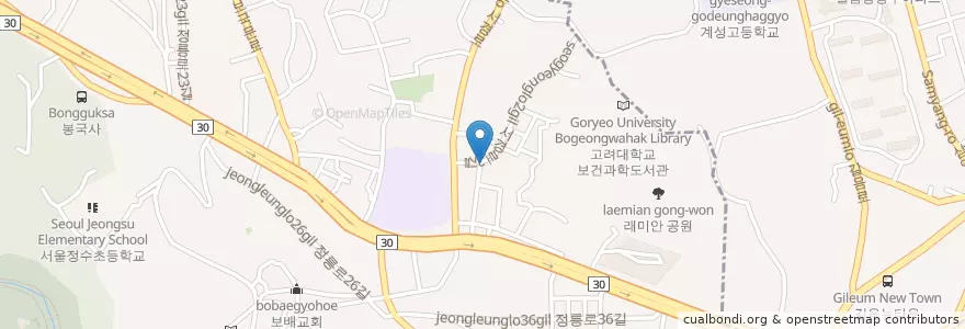 Mapa de ubicacion de 에스엠영어 en South Korea, Seoul, Seongbuk-Gu, Jeongneung 1(Il)-Dong.