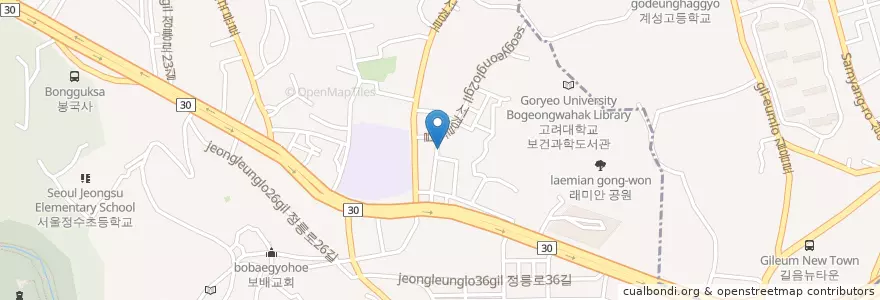 Mapa de ubicacion de 백합교회 en 대한민국, 서울, 성북구, 정릉1동.