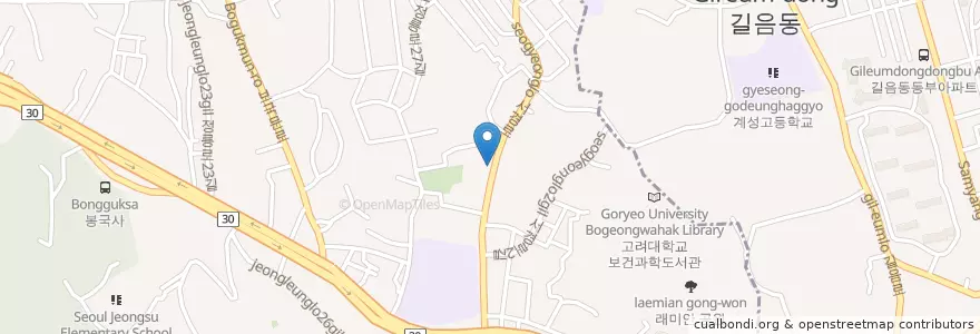 Mapa de ubicacion de 다정약국 en Coreia Do Sul, Seul, 성북구, 정릉1동.