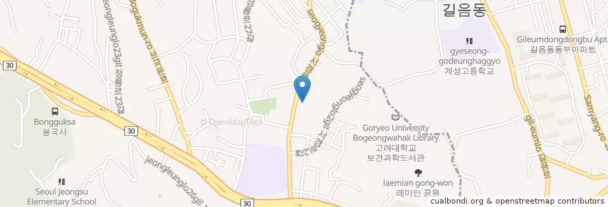 Mapa de ubicacion de 에이블독서실 en Korea Selatan, 서울, 성북구, 정릉1동.