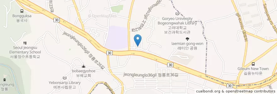Mapa de ubicacion de 정릉1치안센터 en Güney Kore, Seul, 성북구, 정릉1동.