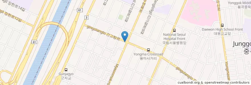 Mapa de ubicacion de 춘천골닭갈비 en Südkorea, Seoul, 광진구, 중곡1동.
