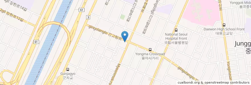 Mapa de ubicacion de 매운양푼등갈비찜 en 대한민국, 서울, 광진구, 중곡1동.