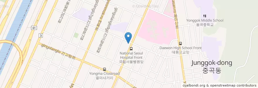 Mapa de ubicacion de 서울노래방2F en 大韓民国, ソウル, 広津区, 중곡1동.