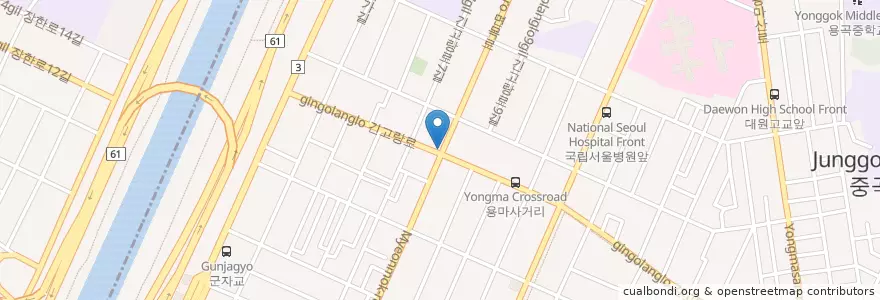 Mapa de ubicacion de 만원3마리닭집 en کره جنوبی, سئول, 광진구, 중곡1동.