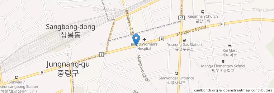 Mapa de ubicacion de KFC en 대한민국, 서울, 중랑구, 망우본동.