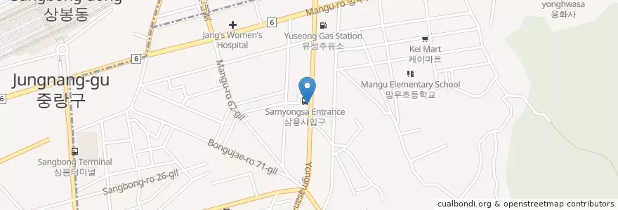 Mapa de ubicacion de 김미자당진아구동태 en Güney Kore, Seul, 중랑구, 망우본동.