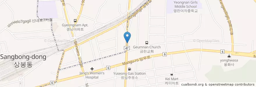 Mapa de ubicacion de 지호한방삼계탕 en Corée Du Sud, Séoul, 중랑구, 망우본동.