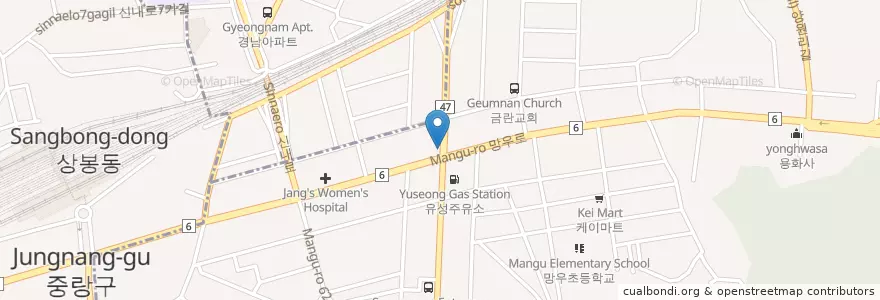 Mapa de ubicacion de 계경퓨전포차 en 韩国/南韓, 首尔, 中浪區, 망우본동.