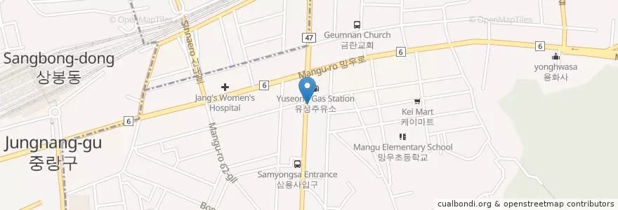 Mapa de ubicacion de 대가순대국-24h en South Korea, Seoul, Jungnang-Gu, Mangubon-Dong.