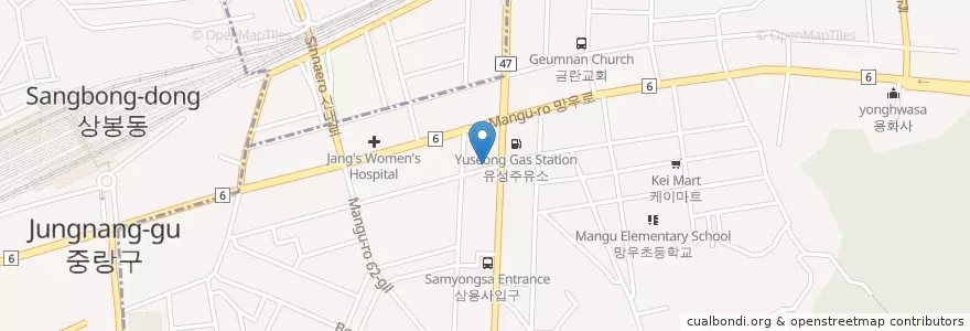 Mapa de ubicacion de 명품생고기 en Südkorea, Seoul, 중랑구, 망우본동.