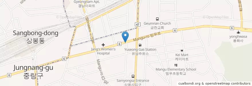 Mapa de ubicacion de Cafe tram en 대한민국, 서울, 중랑구, 망우본동.