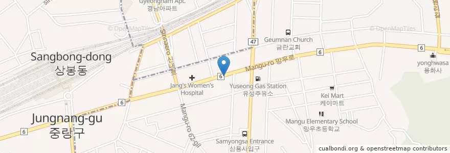 Mapa de ubicacion de 육감만족(족발) en 大韓民国, ソウル, 中浪区, 망우본동.