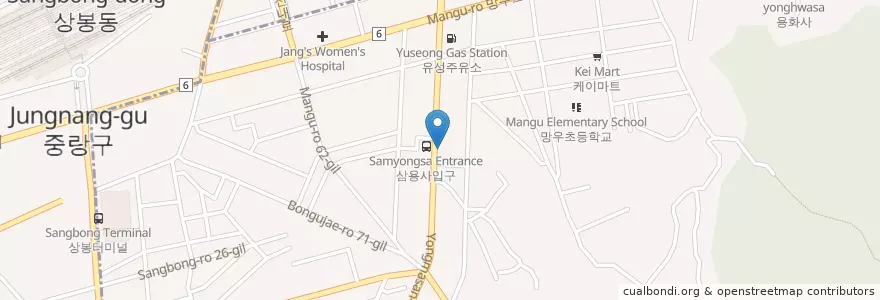 Mapa de ubicacion de 망원119안전센터 en 韩国/南韓, 首尔, 中浪區, 망우본동.