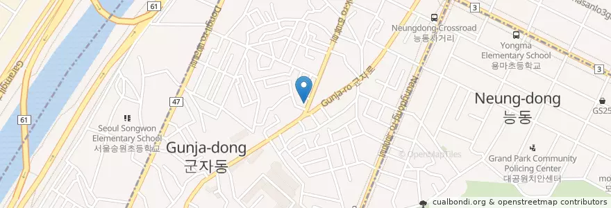 Mapa de ubicacion de 할매순대국 en Corea Del Sud, Seul, 광진구, 군자동.